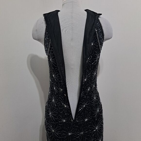 Vintage Adrianna Papell Silk Floral Beaded Y2K Romantic Goth Maxi Dress Black - Picture 15 of 17